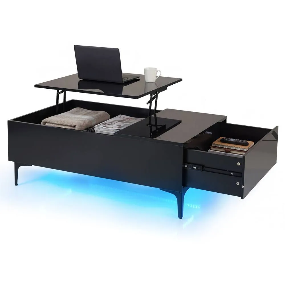 Costway Modern Lift Top Coffee Table Sofa Side Table High Gloss Accent Table in Black 3