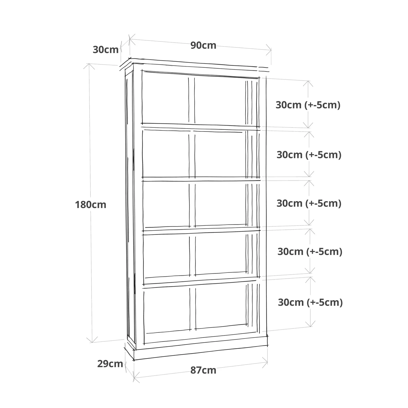 Cabinet Bits Bookcase with plinth 180x90x30cm in Off-White 6
