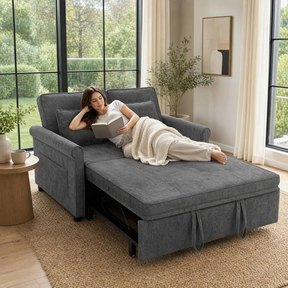 HOMCOM 2 Seater Sofa Bed, 3-in-1 Convertible Pull Out Sofa Bed, Grey 2