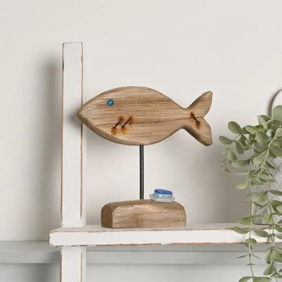 Love Life By The Sea Driftwood & Sea Glass Fish Ornament