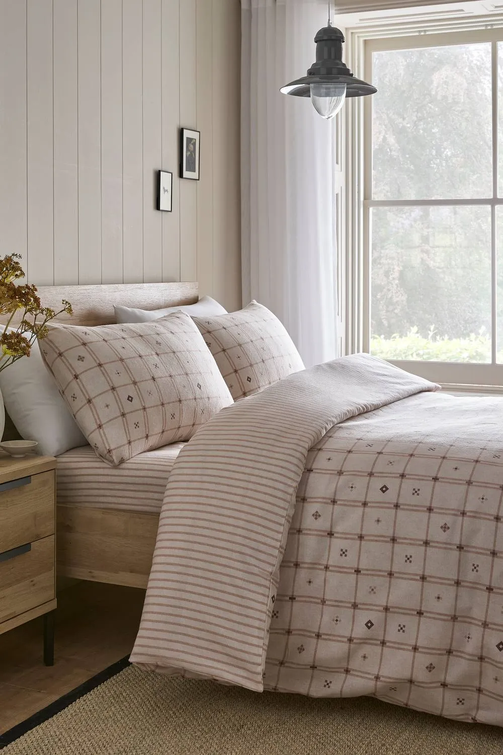 Dreams & Drapes 'Cottage Stripe' Brushed Cotton Fitted Bed Sheet in Natural 2