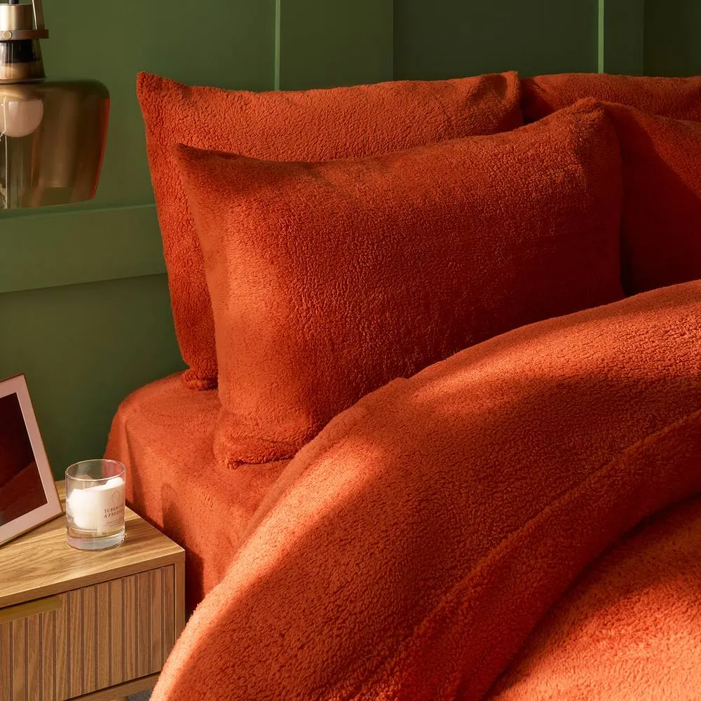 OHS 2 Pack Thermal Teddy Fleece Pillowcase Cover in Burnt Orange