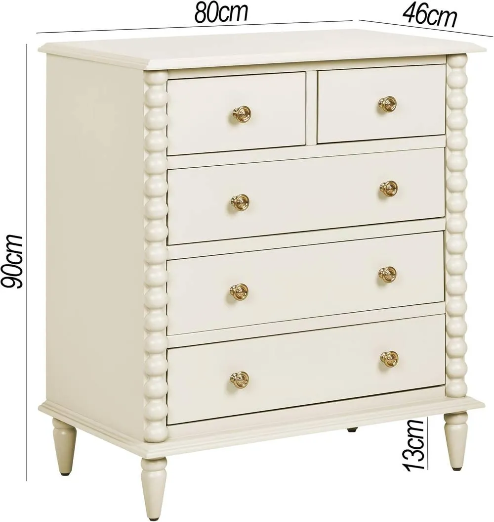 Statement Furniture Cromwell 2 over 3 Chest of Drawers with Bobbin Design in Cream 2