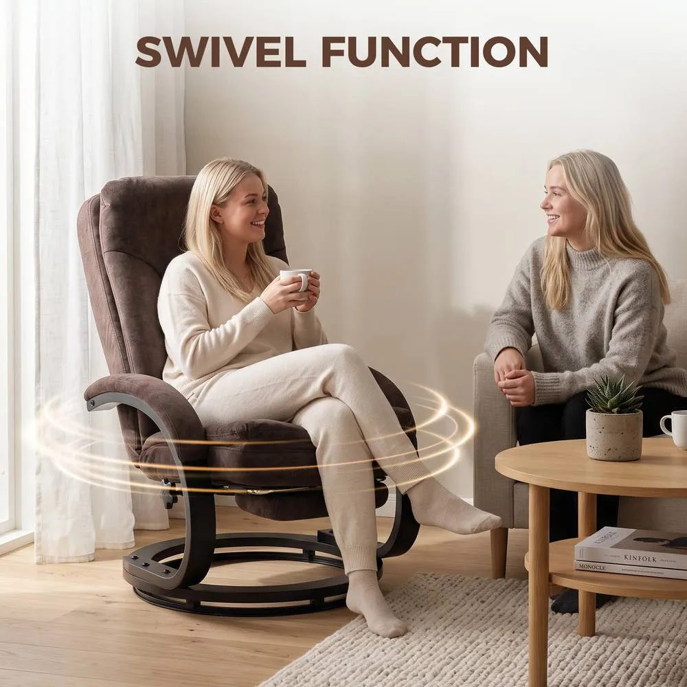 HOMCOM Swivel Recliner Chair, Velvet Manual Recliner Armchair in Dark Brown 5