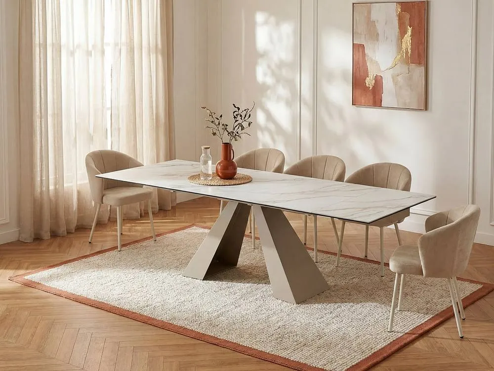 Vente-unique Extendable Dining Table for 6 To 10 People - Ceramic & Metal in Beige 3