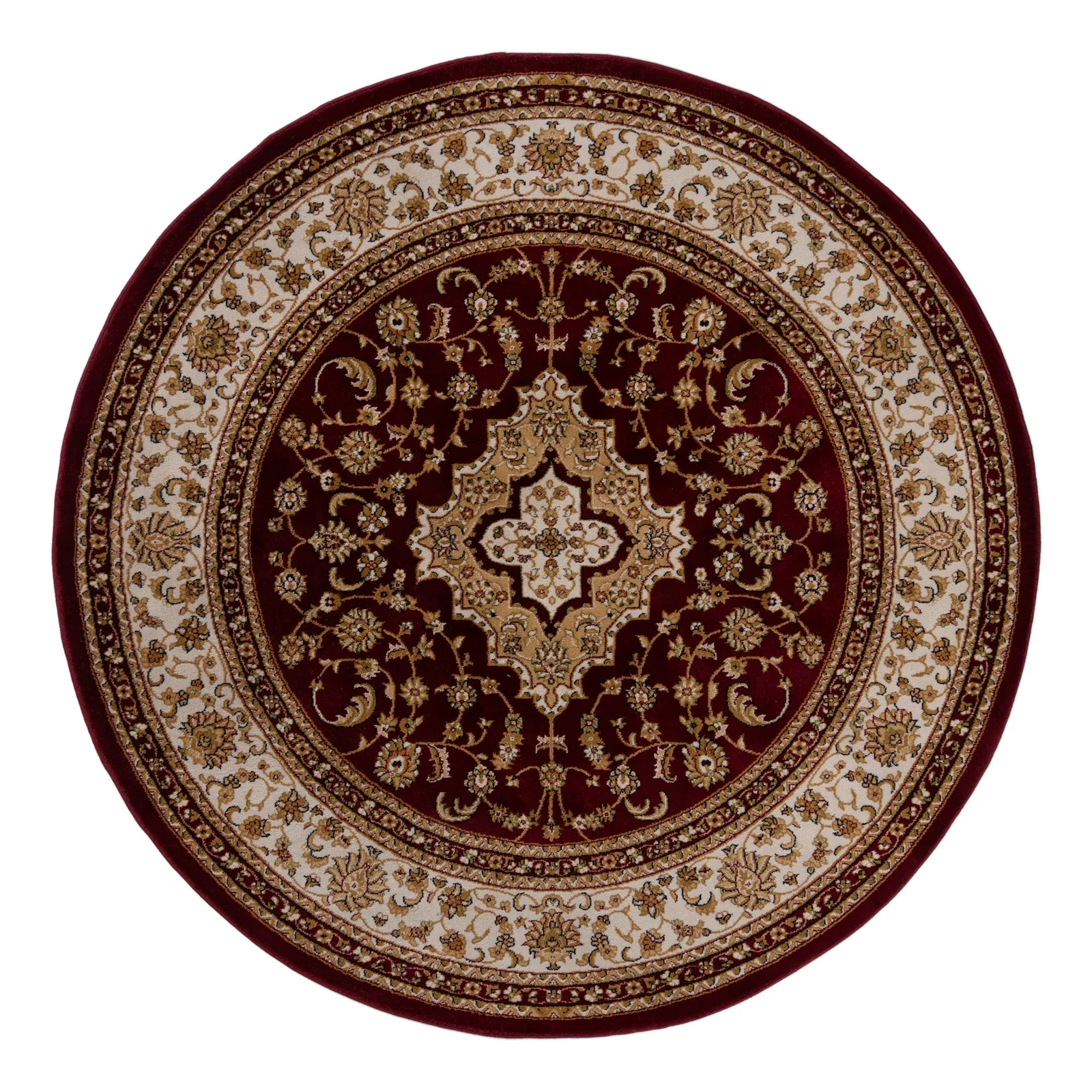 Antalya Traditional Circle Rug Red, Beige and Brown