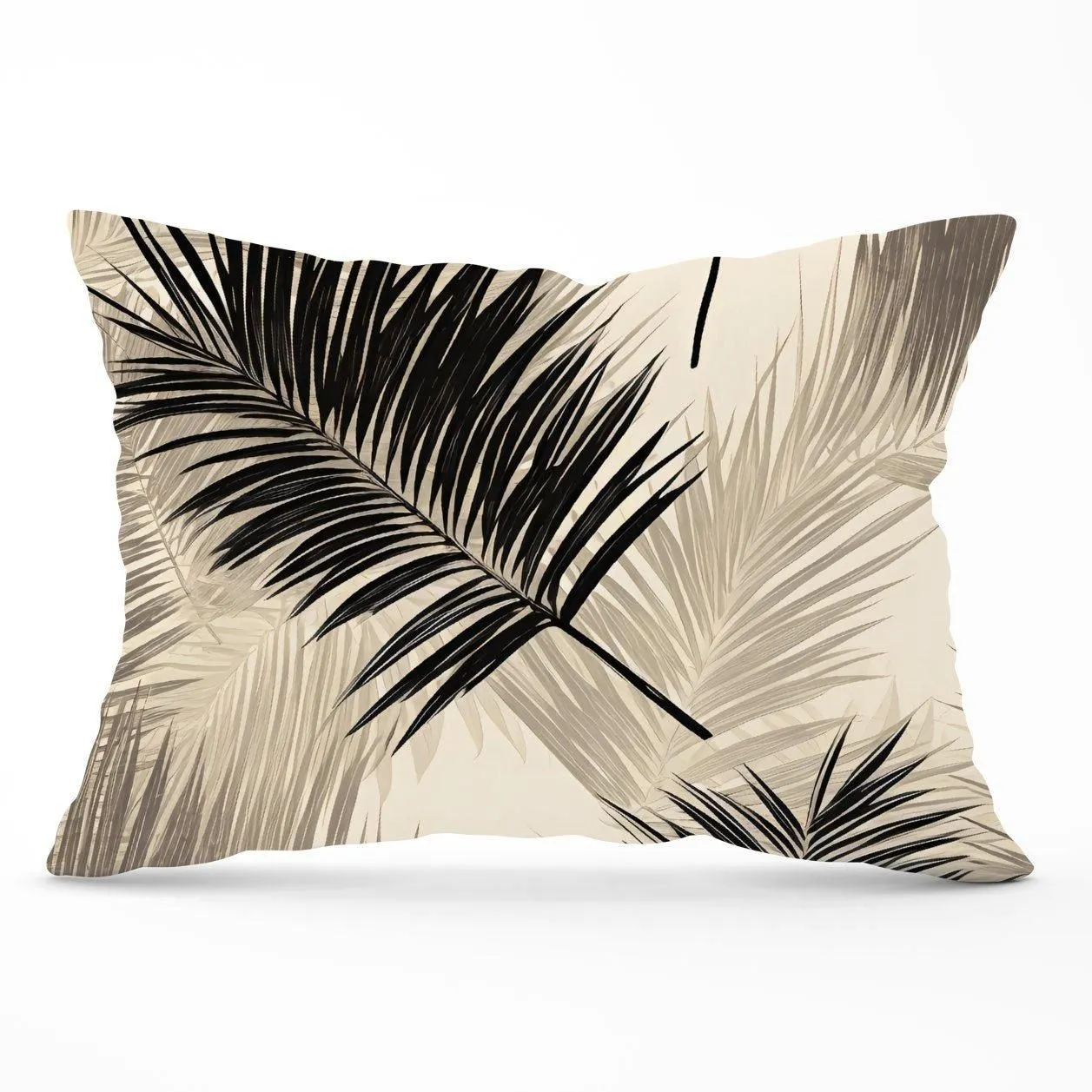 Warren Reed - Designer Black & White Tropical Palm Leaves Cushions in Grey