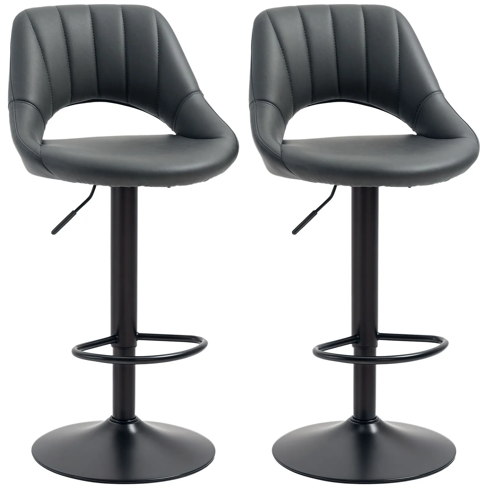 HOMCOM Barstools Set of 2 Adjustable Swivel Height PU Leather Counter Chairs in Grey 2