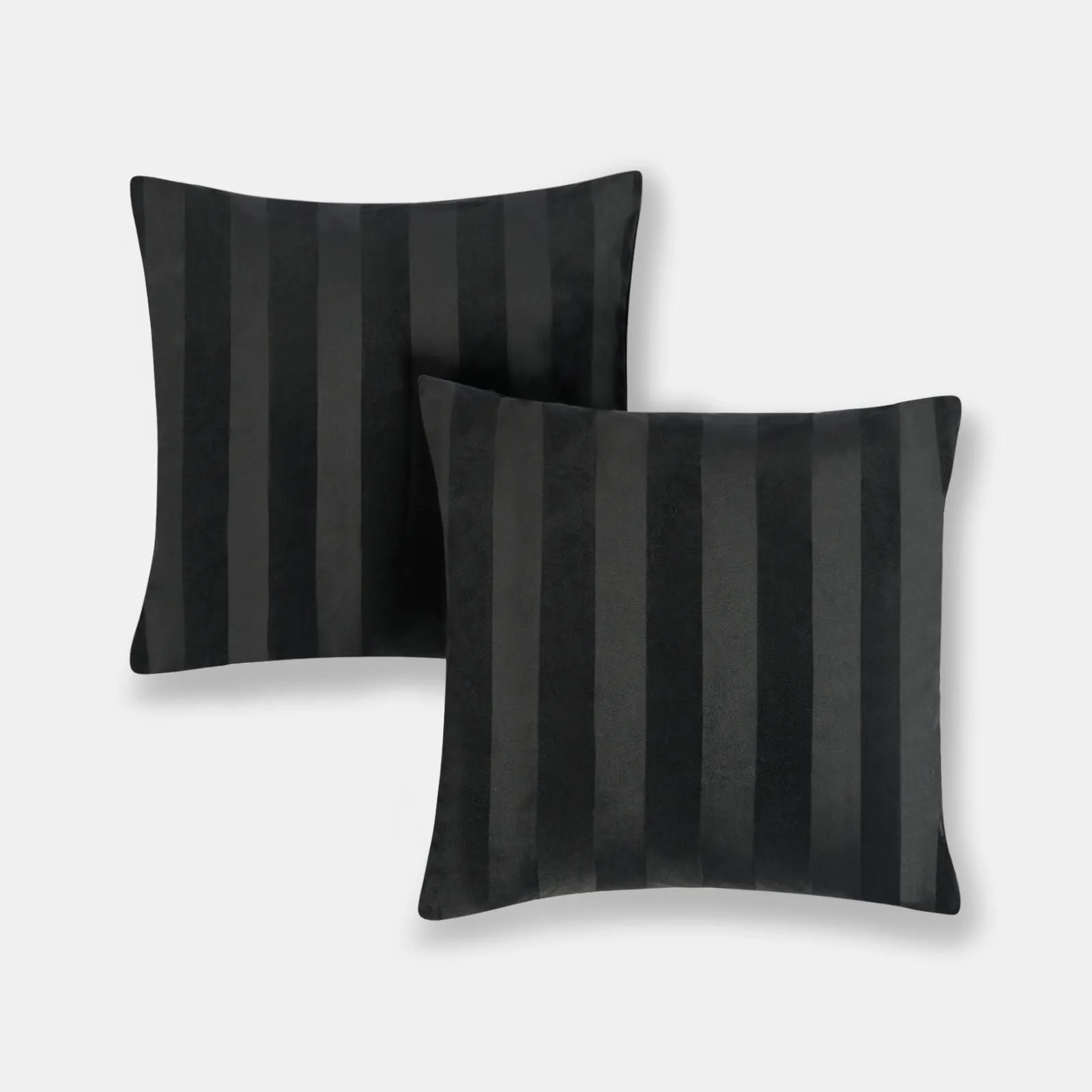 OHS 2 Pack Soft Stripe Velvet Decorative Square Cushion Covers in Black