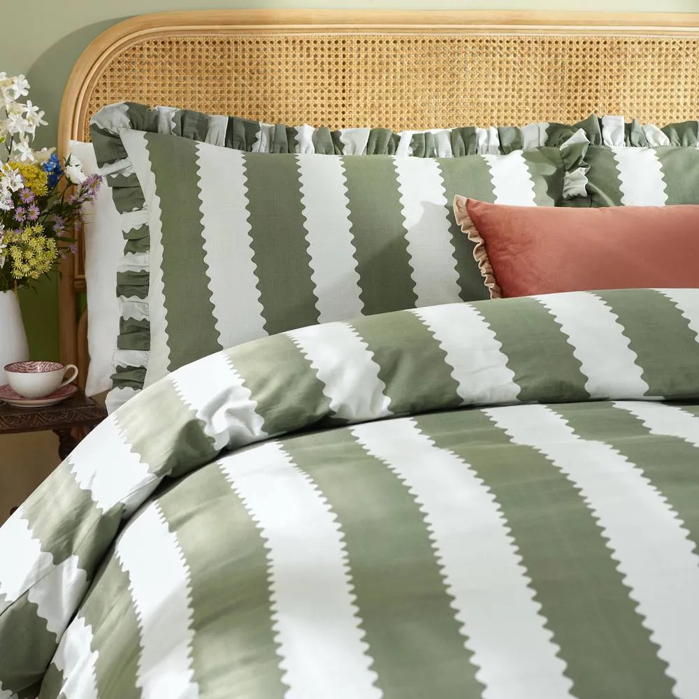Wylder Birdie Stripe Ruffle Duvet Cover Set in Jade 3