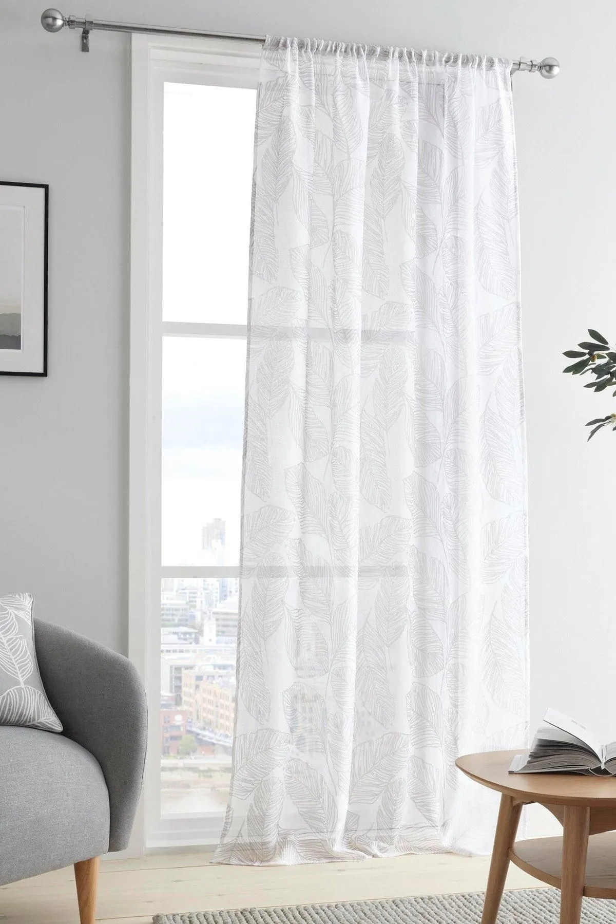 Fusion 'Matteo' Leaf Print Voile Panel in Grey 1