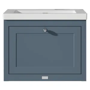 Bayswater Hartleigh Stiffkey Blue Traditional Wall Hung Vanity Unit & 1 Tap Hole Modern Recessed Basin - 600mm