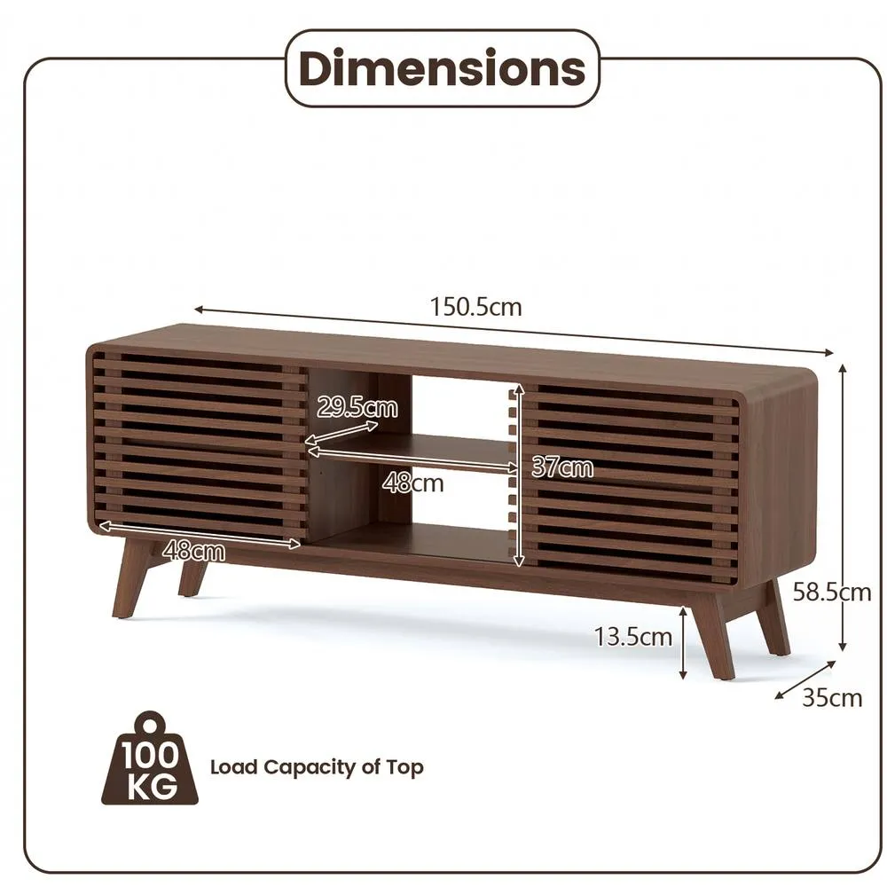 Costway Entertainment Center TV Stand for TVs up to 65" with Sliding Doors in Brown 4