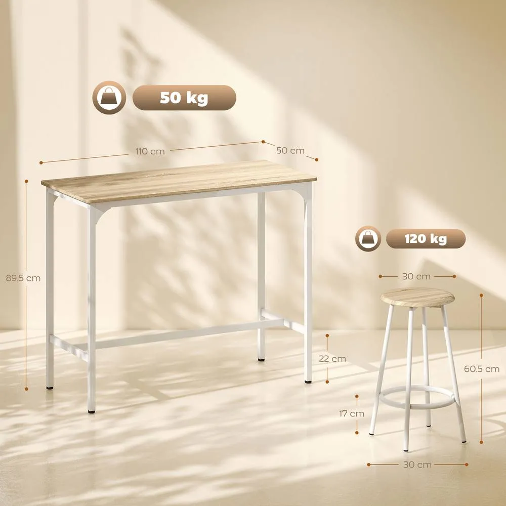 HOMCOM 5 Piece Bar Table & Stools Set with Metal Frame Natural Wood 3
