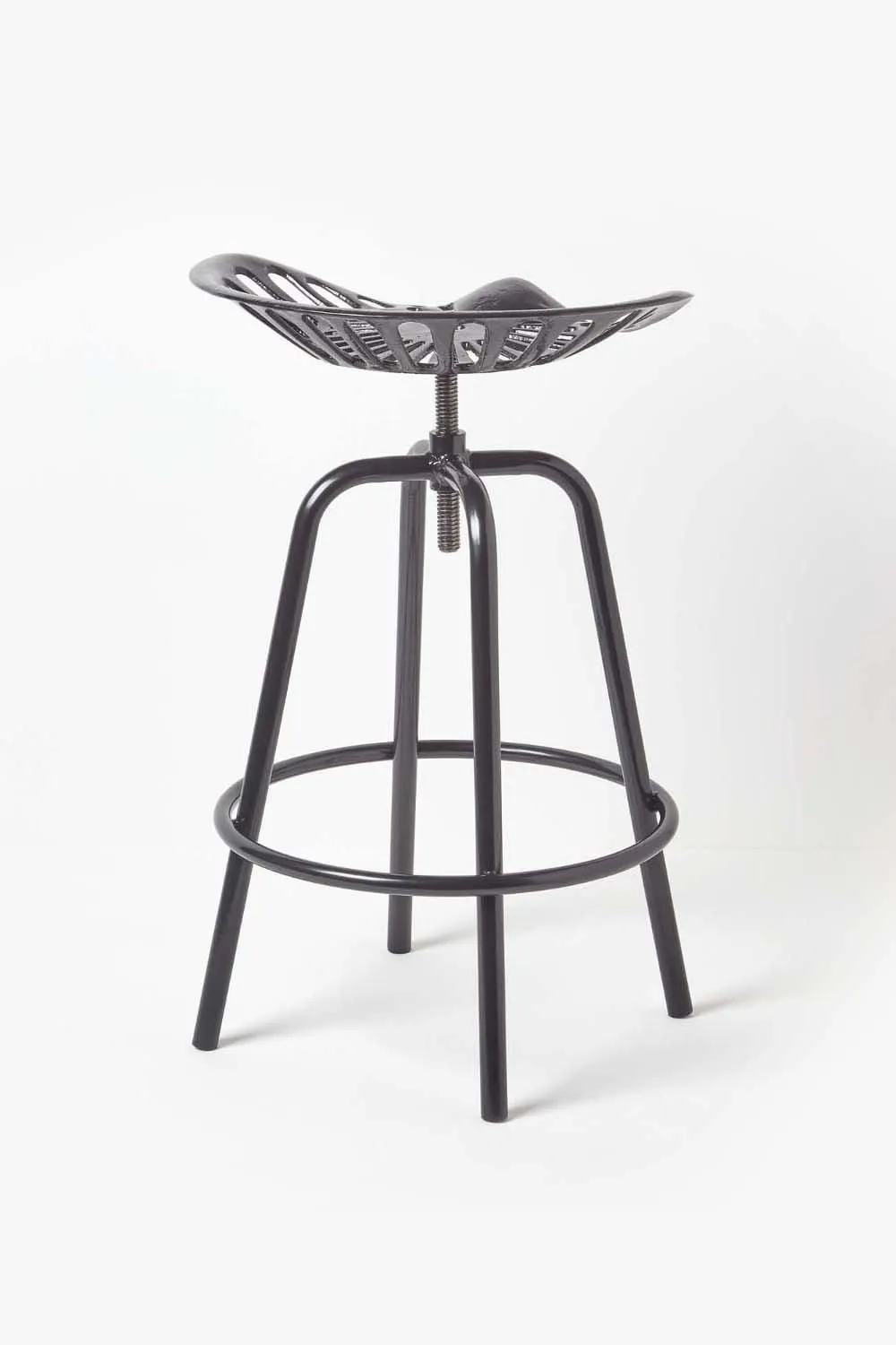 Homescapes Vintage Style Metal Adjustable Tractor Seat Bar Stool in Black 5
