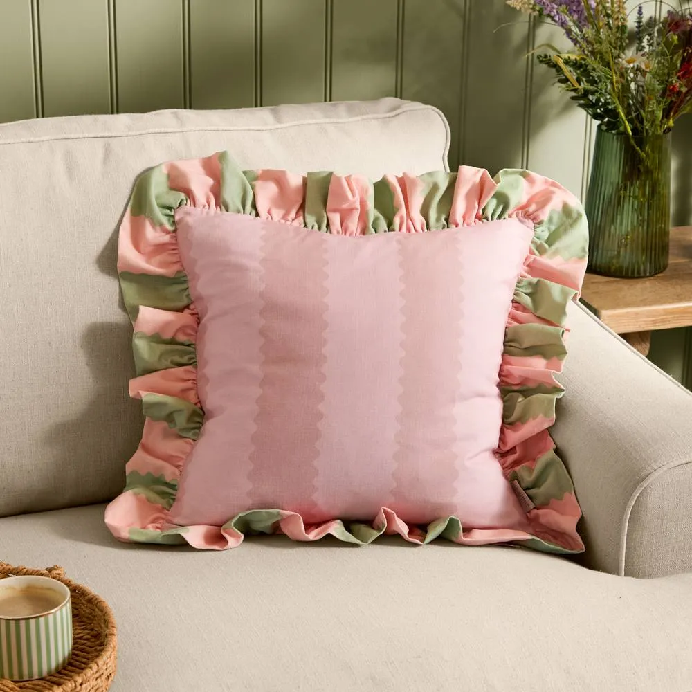 Wylder Birdie Stripe 100% Cotton Ruffle Cushion 1