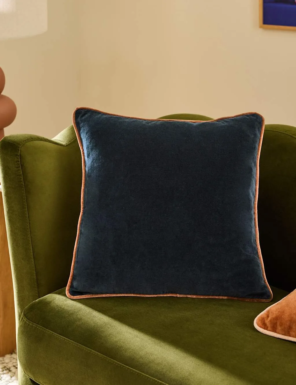 MADE Bailey Brushed Cotton Velvet Piped Cushion Navy Mix