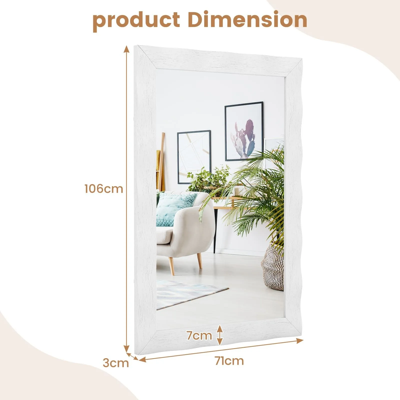 Costway Farmhouse Wall Mirror 106CM x71CM Wood Vanity Wall Mirror in White 2