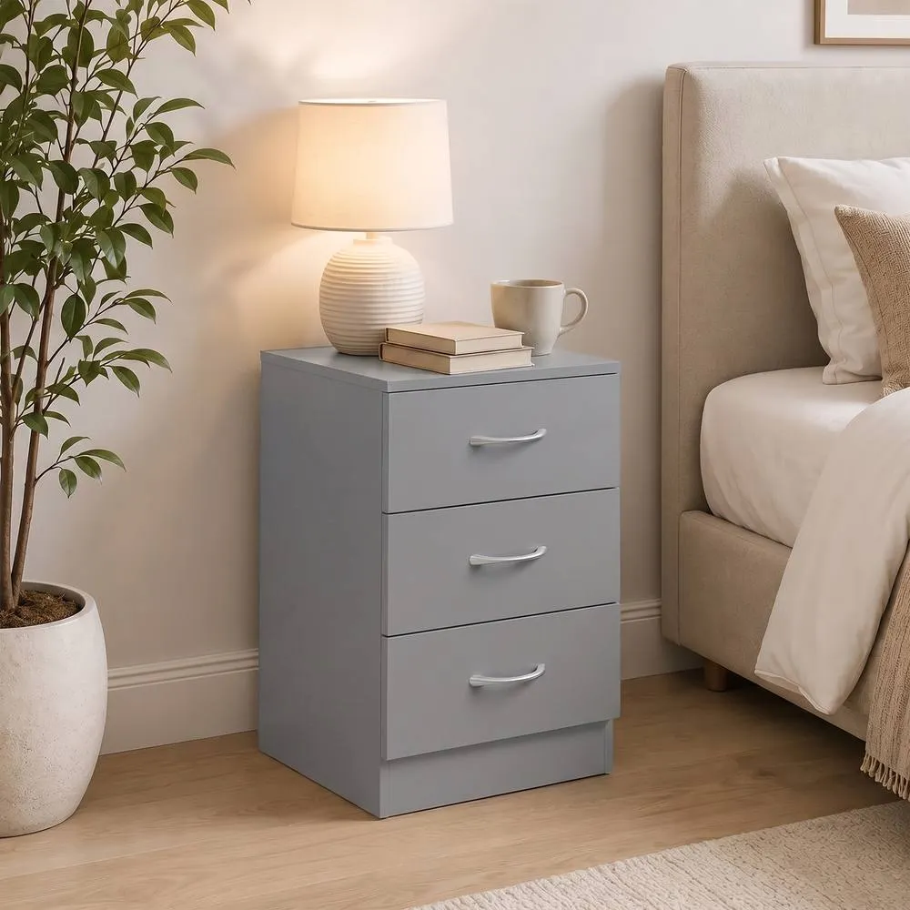 HOMCOM Modern 3 Drawers Side Table, Bedside Table with Non Slip feet, Grey 2