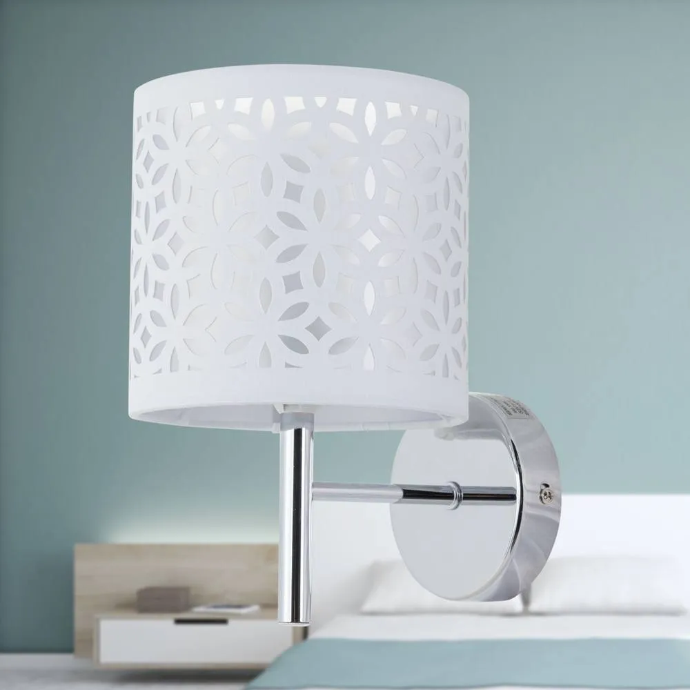 First Choice Lighting Set of 2 Brea - Chrome Wall Lights with White Cut Out Shade in Silver 4