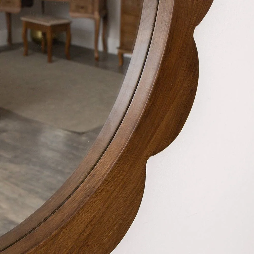 Melody Maison Dark Wood Scalloped Edge Bevelled Wall Mirror - 70cm in Brown 4