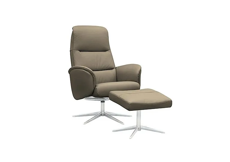 Falum Leather Swivel Recliner Chair and Footstool with Chrome Base
