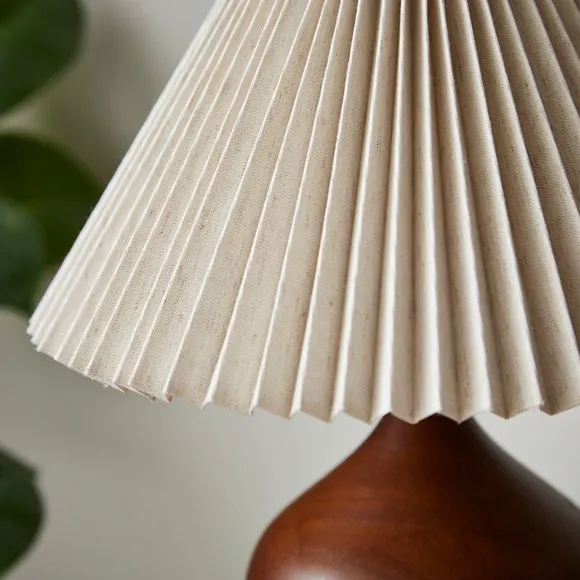 Mid Century Wooden Table Lamp with Pleated Shade 3