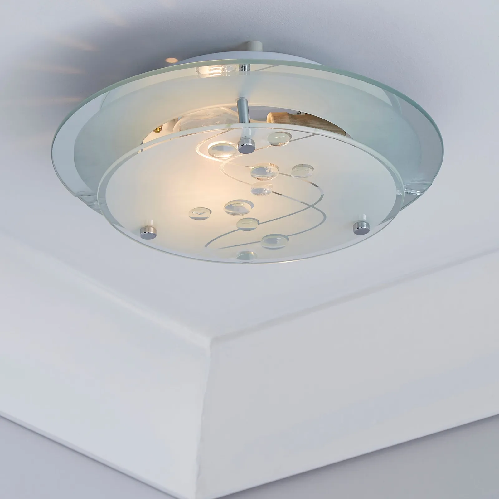 1 Light Glass Flush Ceiling Fitting White
