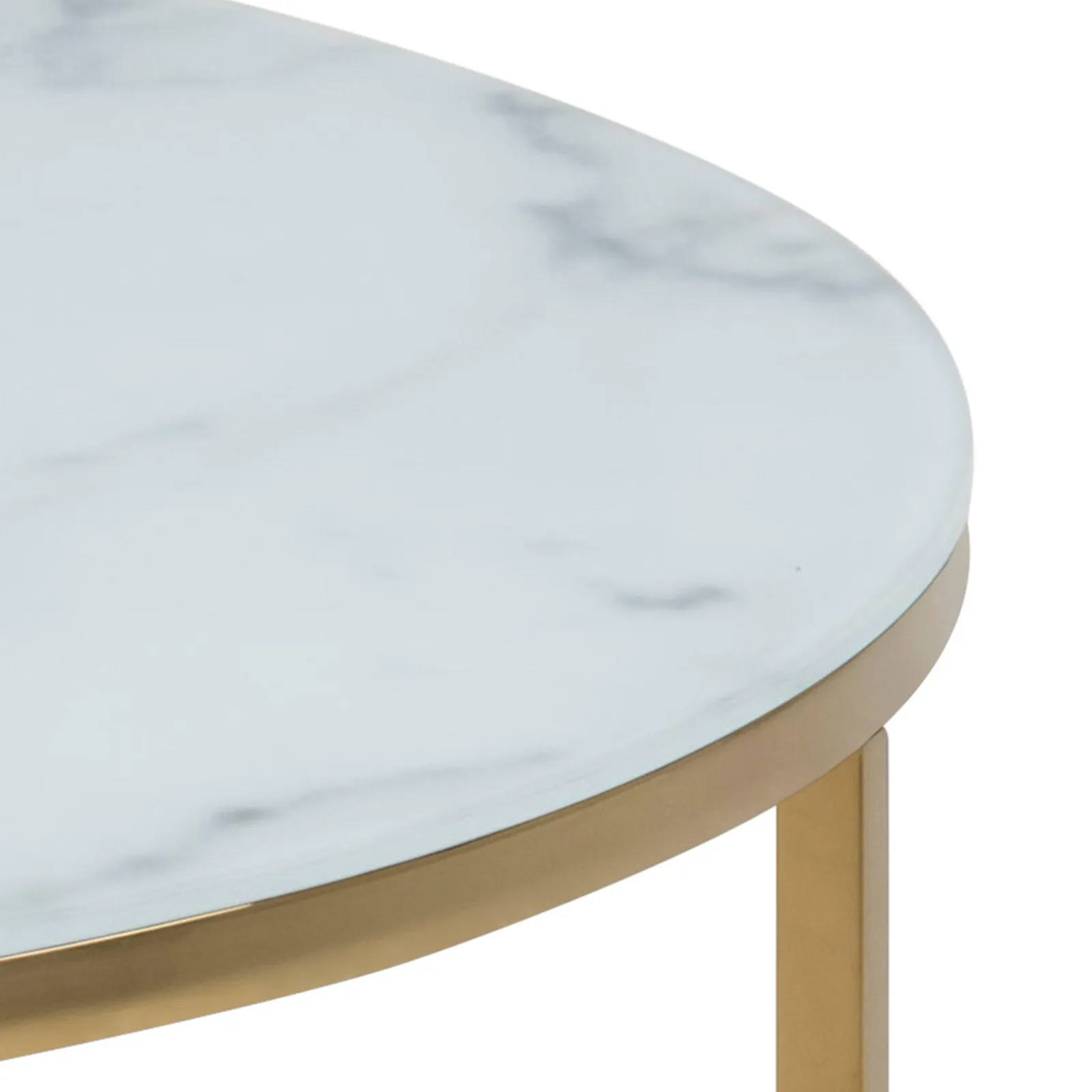 Furniture To Go Alisma Round Coffee Table with White Crystal Clear Marble Glass Top & Gold Legs 5