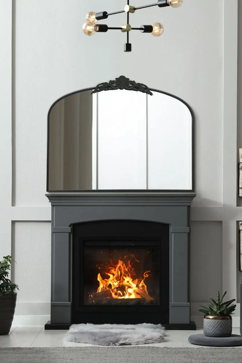 MirrorOutlet Black Metal Framed Arched Wall Mirror 40" X 31" (102CM X 80CM)