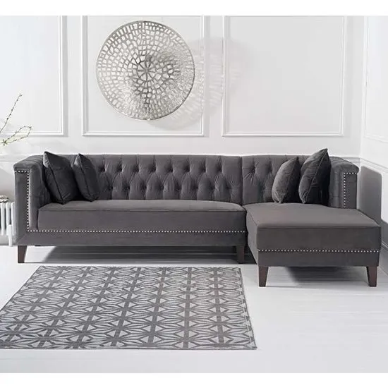 Tislit Velvet Right Facing Chaise Corner Sofa In Grey