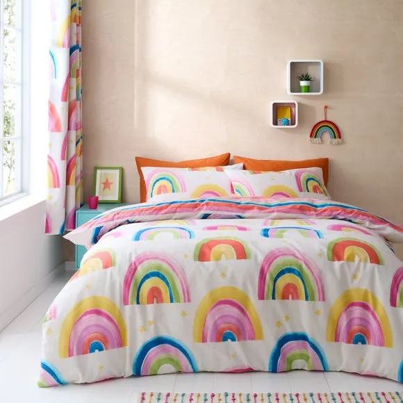 Watercolour Rainbow 100% Cotton Reversible Duvet Cover and Pillowcase Set 1
