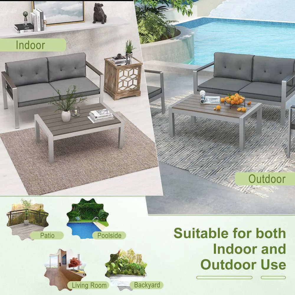 Costway Aluminum Outdoor Coffee Table Garden Modern Rectangular Cocktail Table in Grey 6