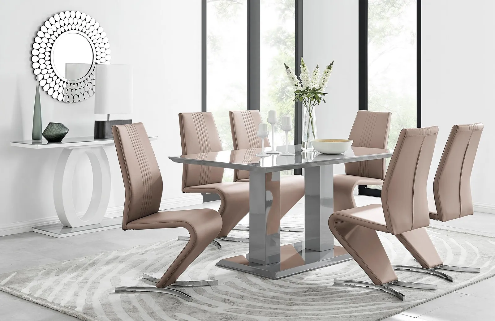 FurnitureboxUK Imperia 6 Grey Dining Table & 6 Willow Chairs in Beige 1