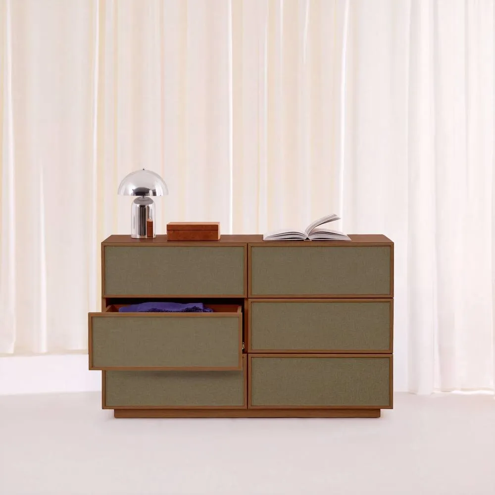sweeek Chest of 6 drawers with wood decor & fabric in Dark Brown 4