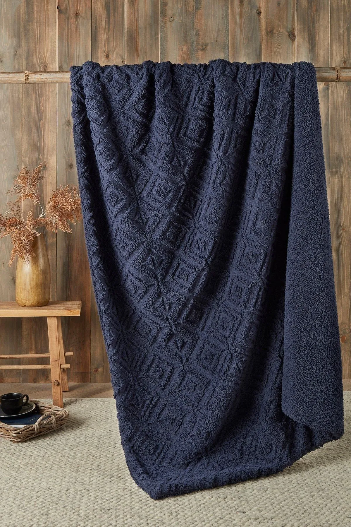 Fusion 'Geo Fleece' Fleece & Sherpa Throw in Navy 1
