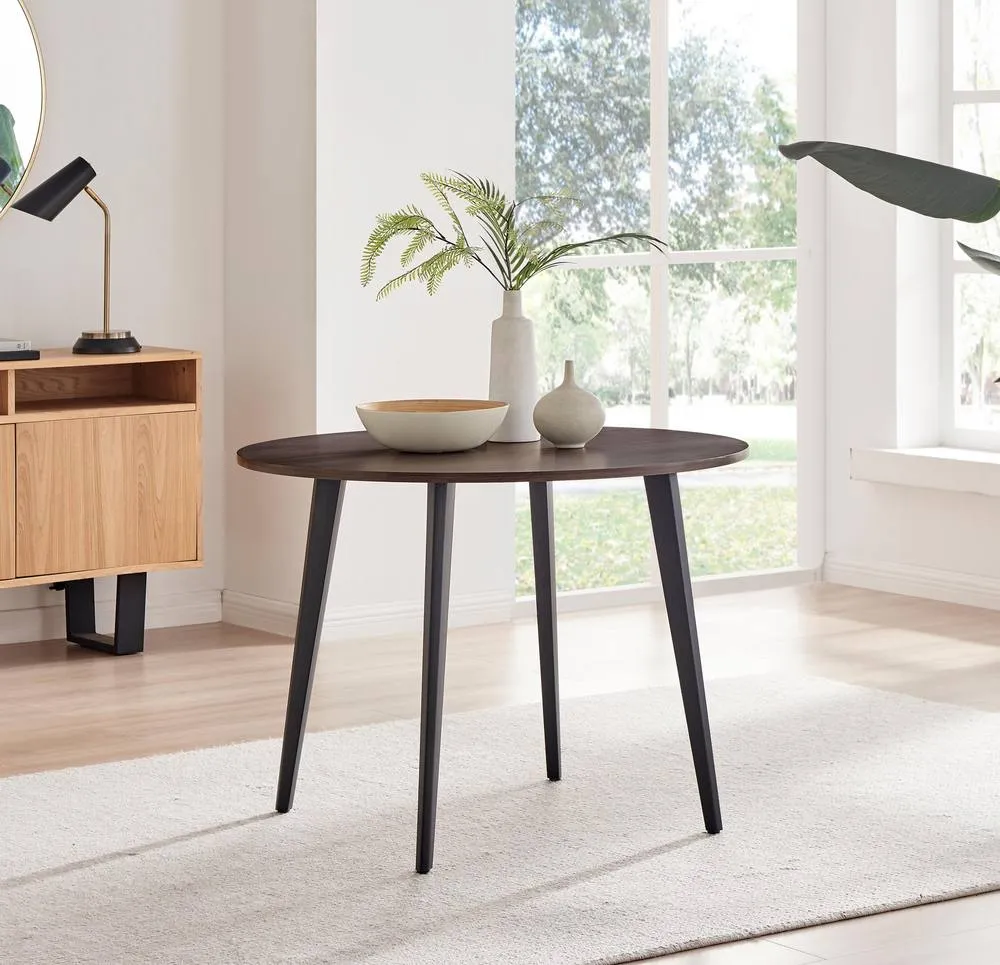 FurnitureboxUK Koko Walnut Effect Round Dining Table & 4 Corona Chairs in Beige 2