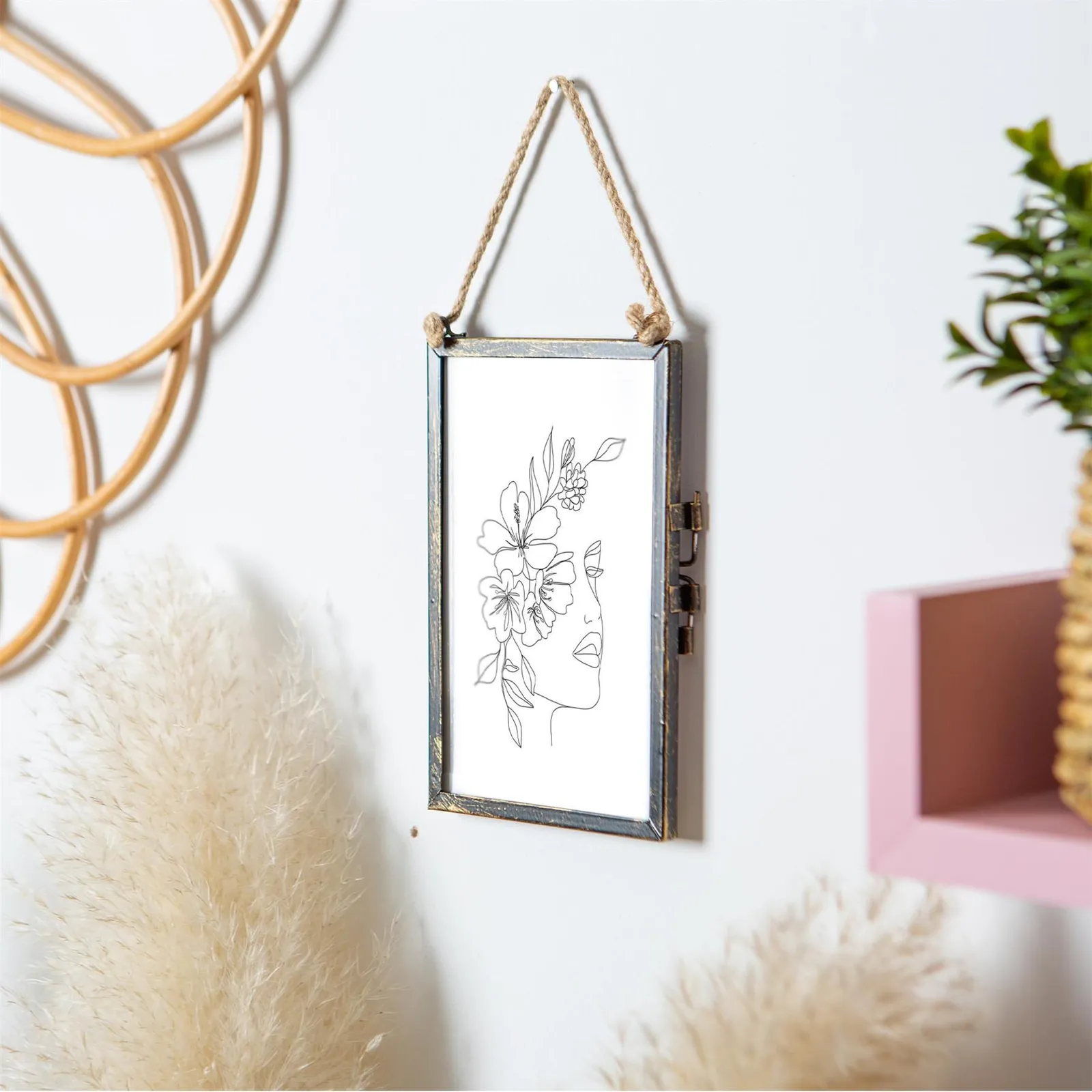 Nicola Spring Hanging Metal Photo Frame - 4" x 6" - Black - Picture Frame Wall Mounted Frame with Rope 2