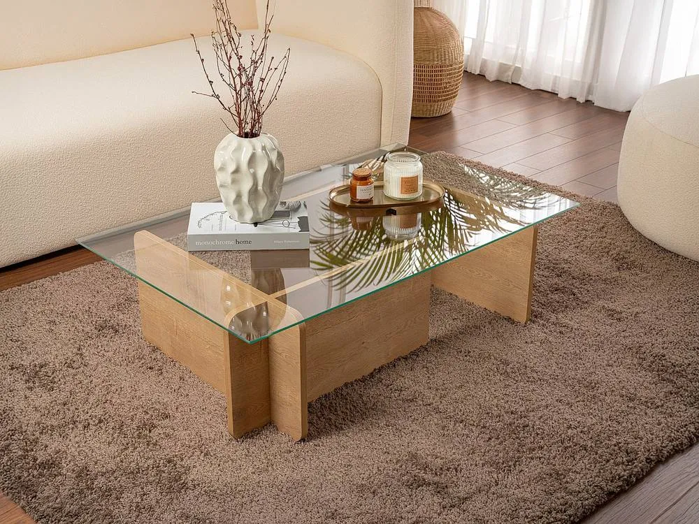 Vente-unique Tempered Glass Coffee Table - Light Natural & Transparent - AZRA in Clear 3