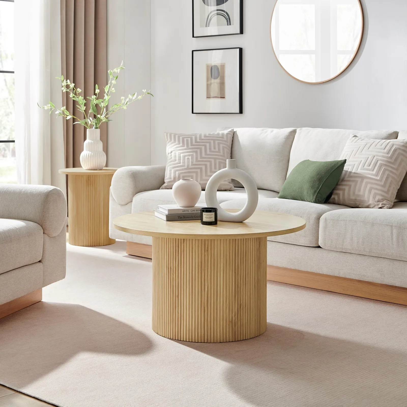 FurnitureboxUK Penrose Round Wooden Pedestal Coffee Table in Light Oak 1