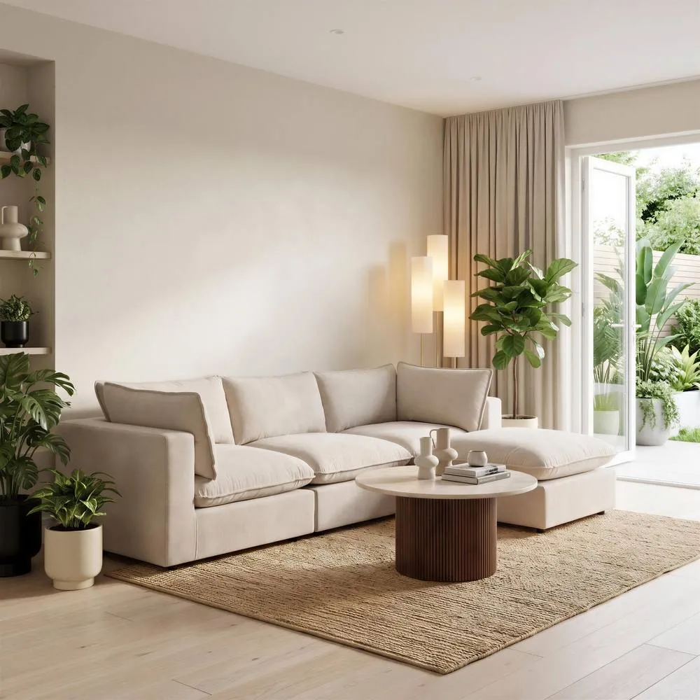 FurnitureboxUK Echo Linen-Look Fabric Corner Armchair for Modular Sofa in Cream 5