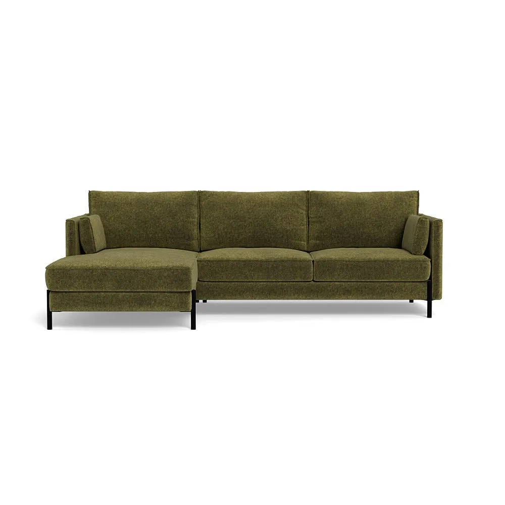 Heal's Tortona Left Hand Facing 4 Seater Corner Chaise Boucle Velvet Wilder Black Feet 1