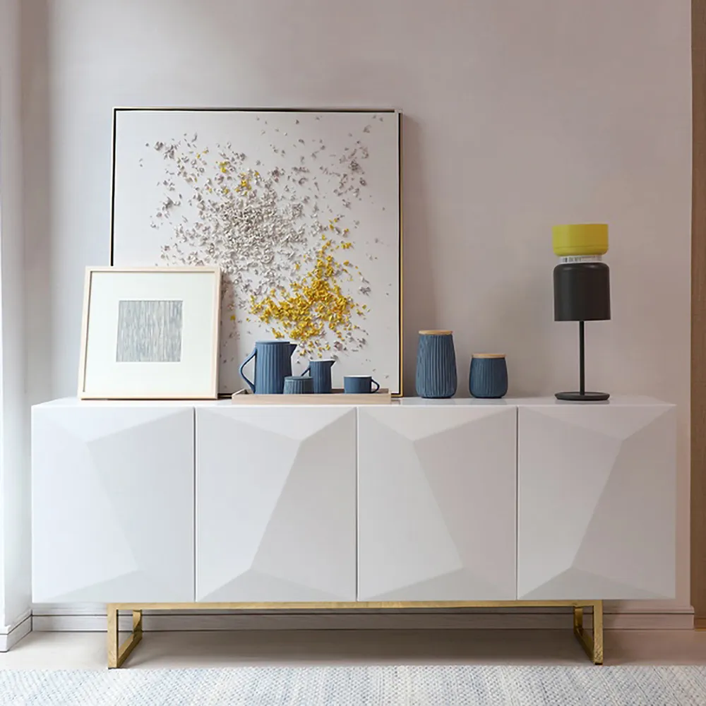 1800mm Modern White Buffet Sideboard wtih Gold Legs Kitchen Cabinet  Adjustable Shelves