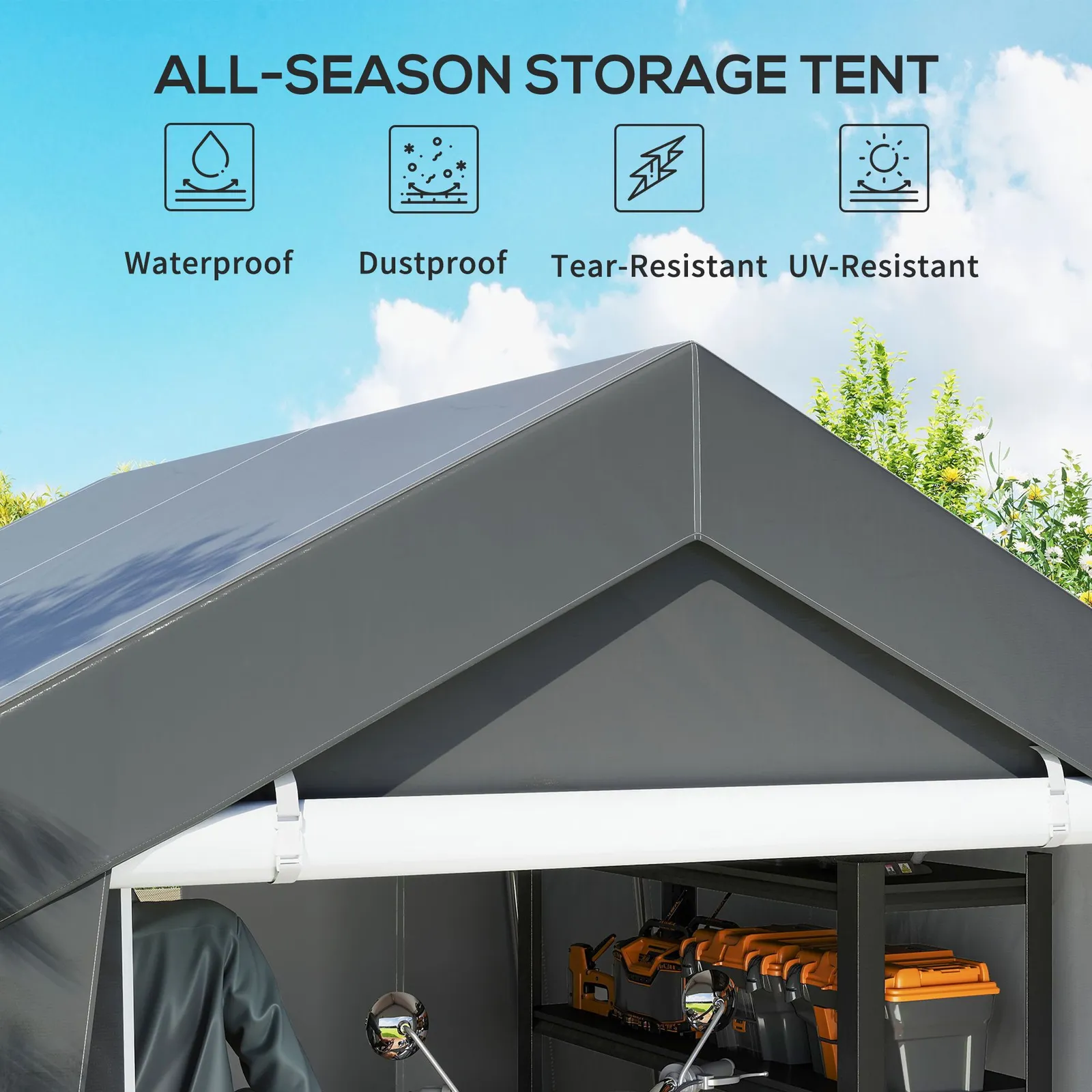 OUTSUNNY 3 x 3(m) Portable Shed, Waterproof & Heavy Duty Dark Grey 4