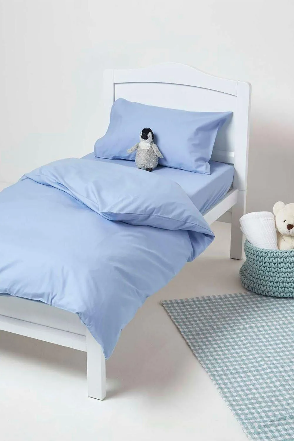 Homescapes Cotton Cot Bed Duvet Cover Set 200 Thread Count in Blue 2