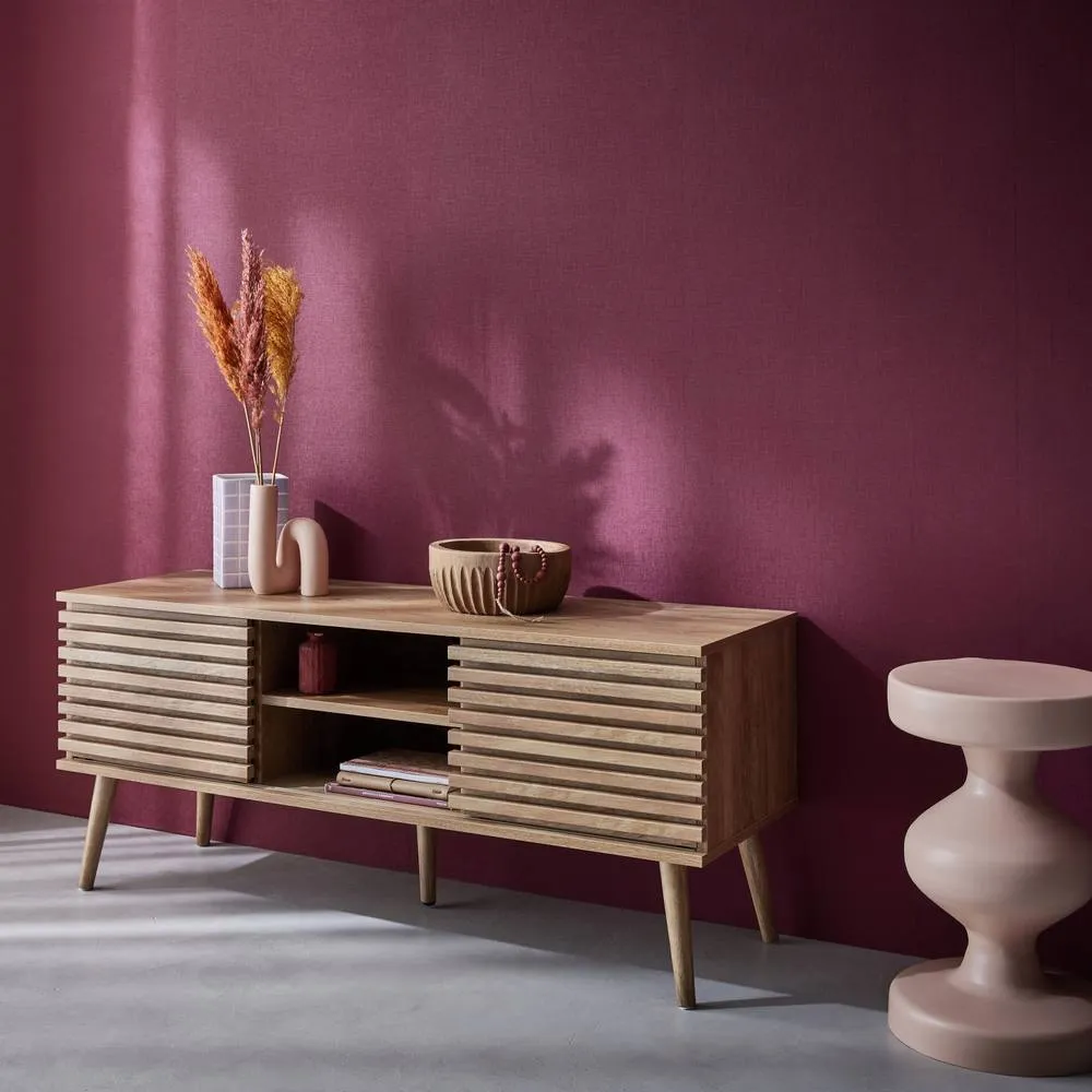 sweeek 120 Cm Scandinavian Tv Unit Grooved Wooden Effect 2 Doors in Light Brown 4