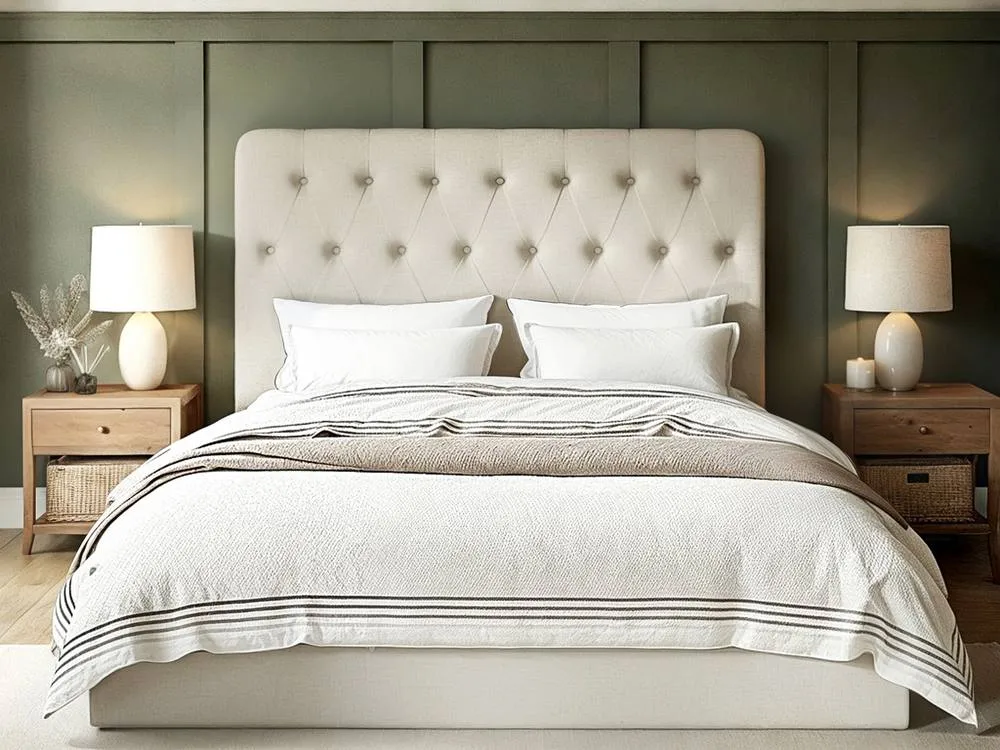 Flair Marley Buttoned Headboard Ottoman Bed Beige Linen 2