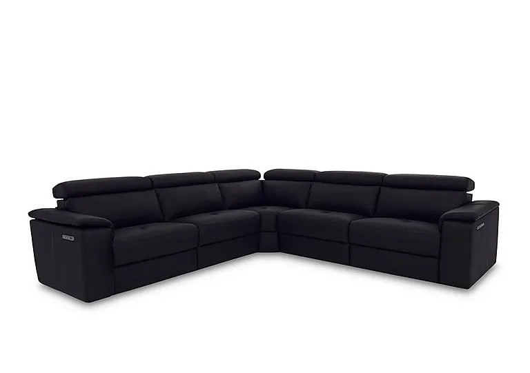 Canto Large Leather Power Recliner Corner Sofa with Power Headrests and Power Lumbar - Torello Nero - Sofas and Armchairs - In Time for Christmas