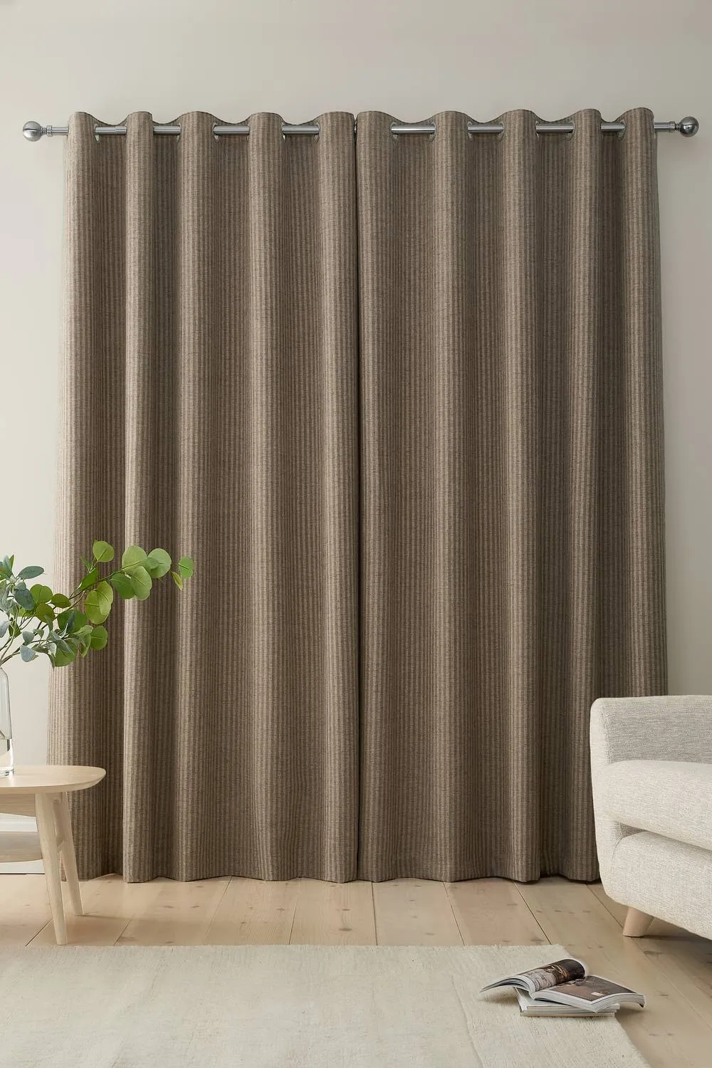 Bianca 'Chenille Stripe' Lined Eyelet Curtains in Natural 2