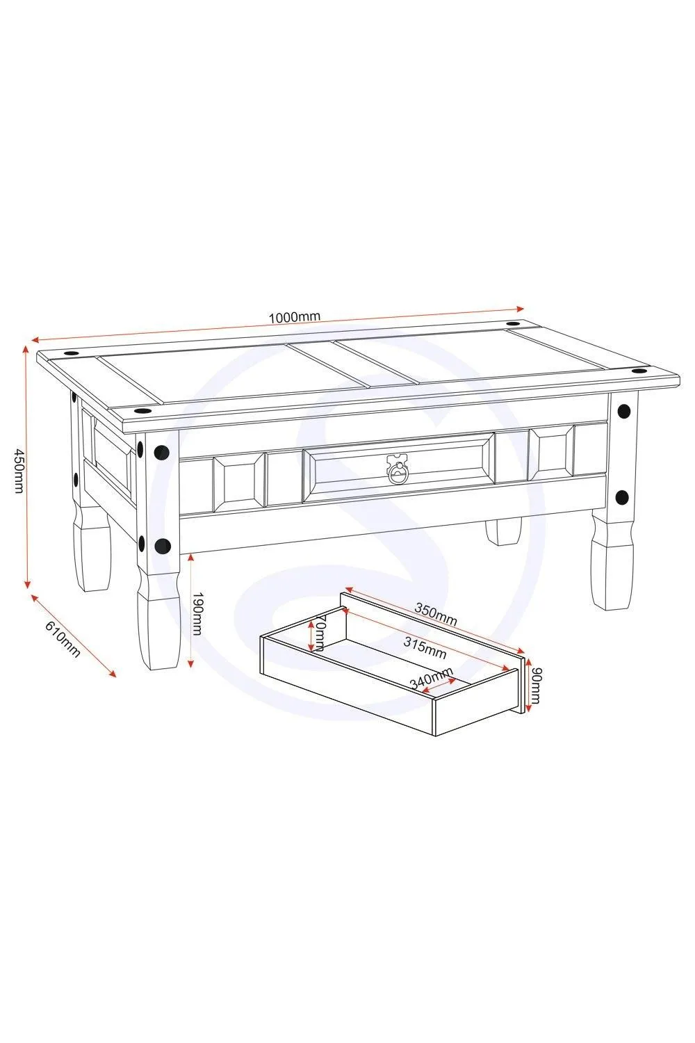 Seconique Corona 1 Drawer Coffee Table in Natural 6